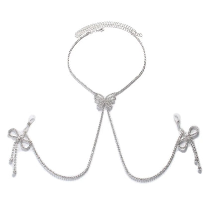 Rhinestone Bow Nipple Chain Body Jewelry for Women