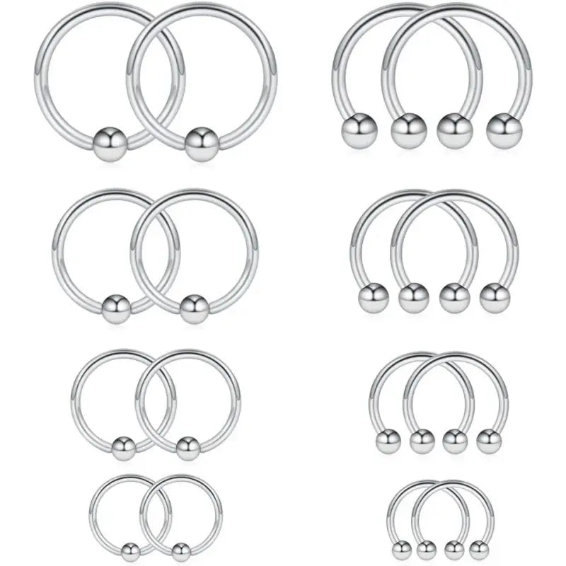 16PCS 14G Steel Piercing Rings – Septum, Lip, Tongue, Nipple