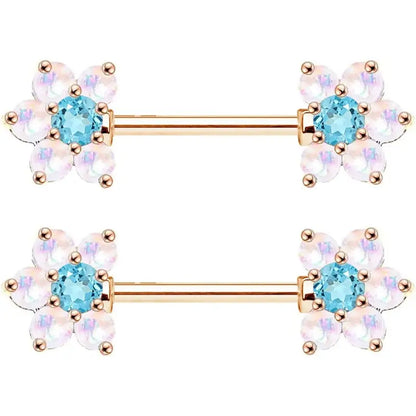 14G Opal Flower Nipple Barbell – Women’s Piercing Jewelry 