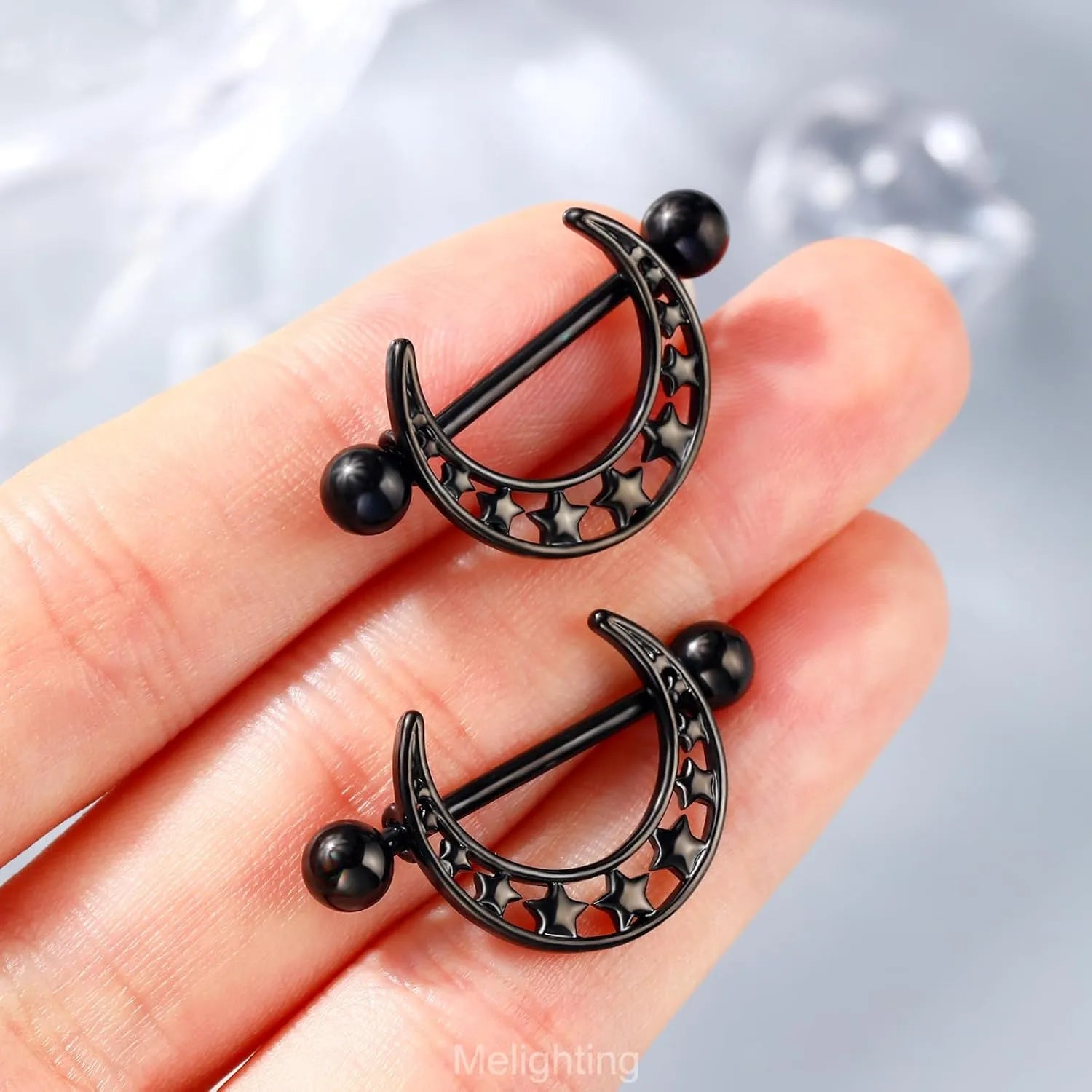 14G Moon Nipple Ring – Available in Star and Floral Styles
