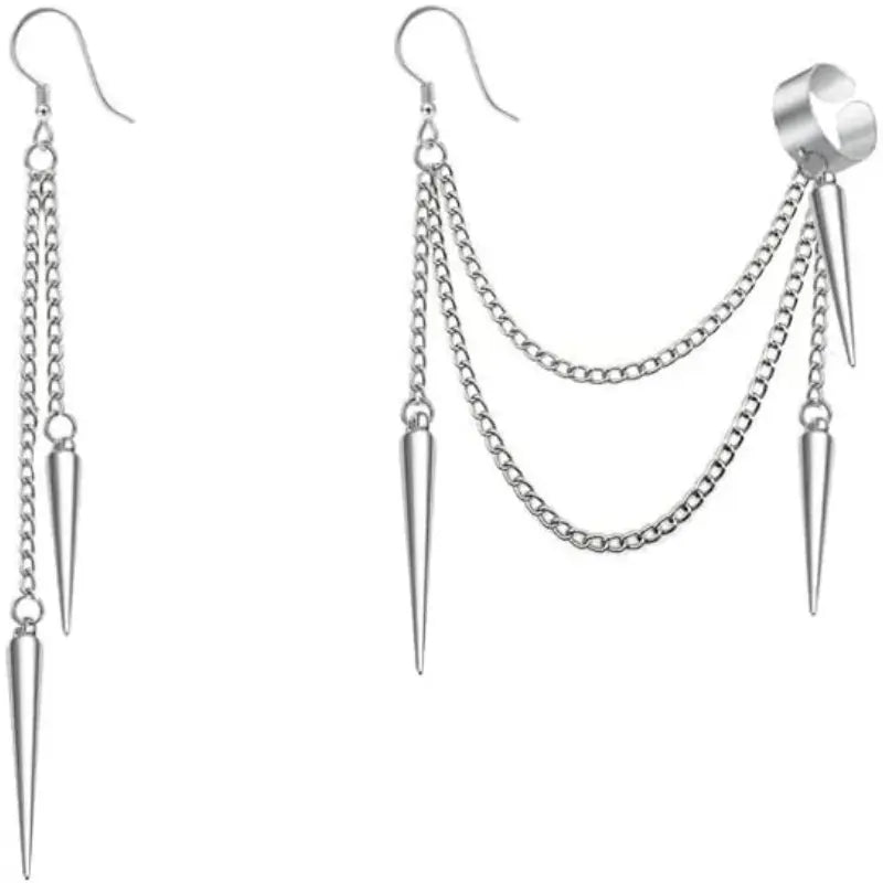 Asymmetric Punk Thread Dangle Earrings, Unisex, Pierced/Clip