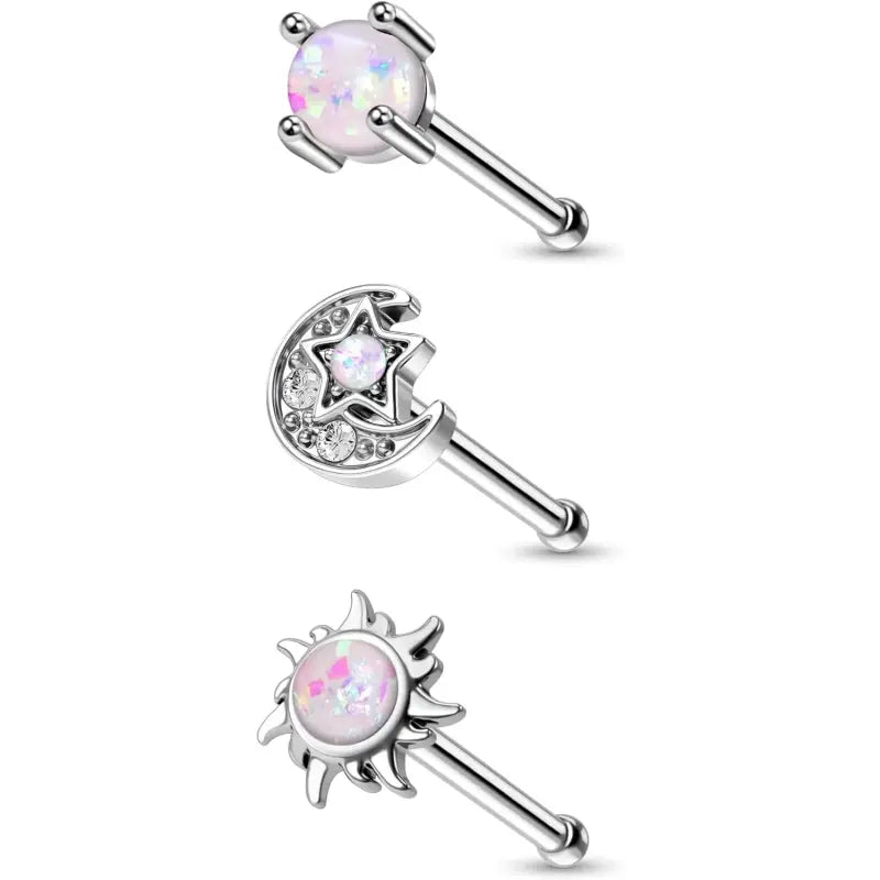3PS 316L Stainless Steel Moon & Sun L-Shaped Nose Studs
