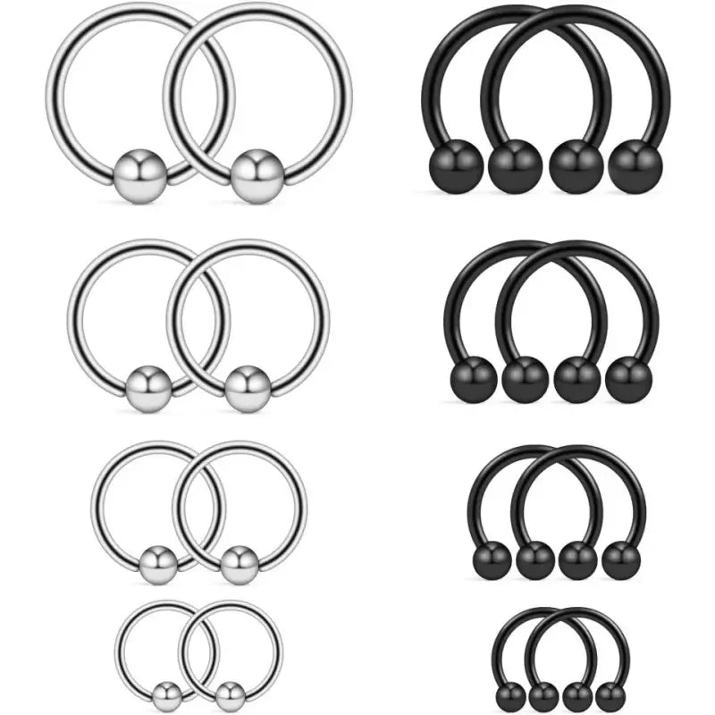 16PCS 14G Steel Piercing Rings – Septum, Lip, Tongue, Nipple