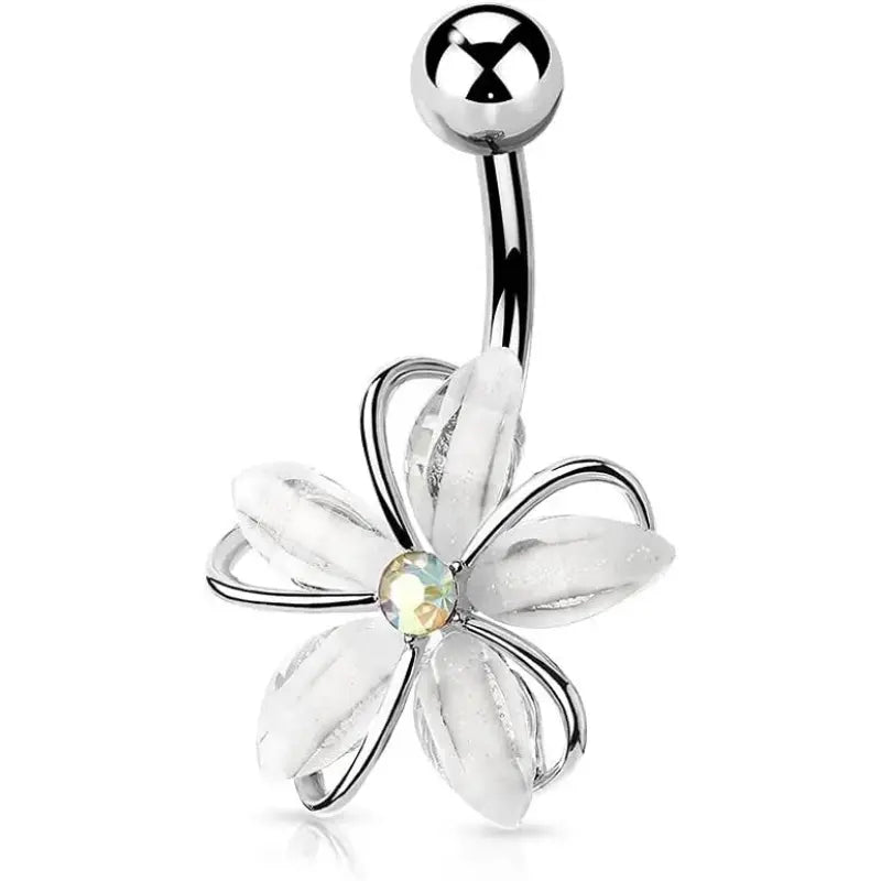 Cute Belly Button Ring - 14G CZ Crystal Flower Piercer