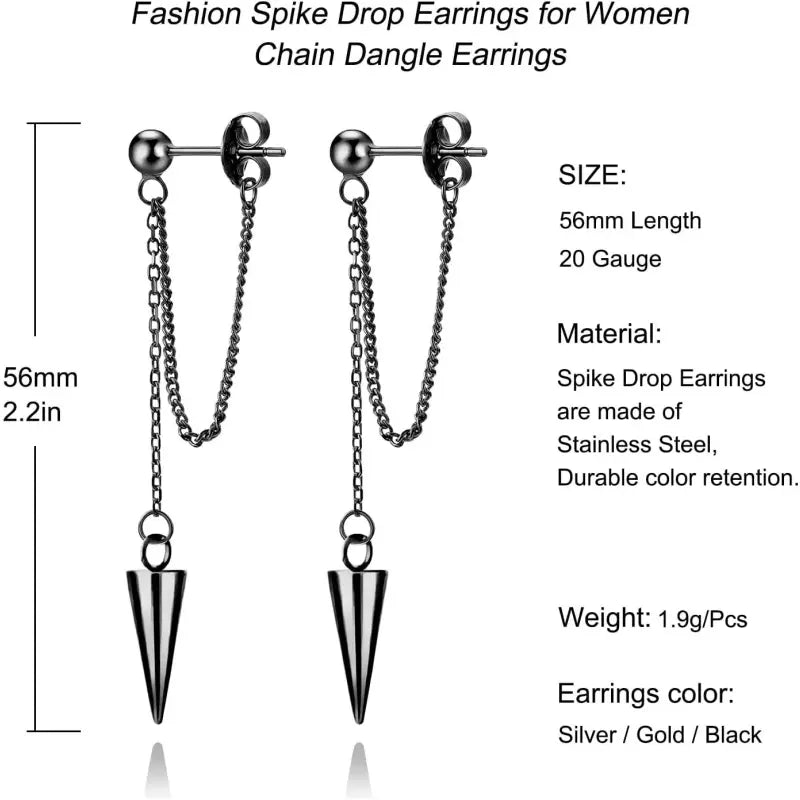 Women’s Black Tassel Dangle Earrings, Stainless Steel Gift