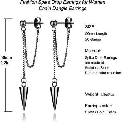 Women’s Black Tassel Dangle Earrings, Stainless Steel Gift