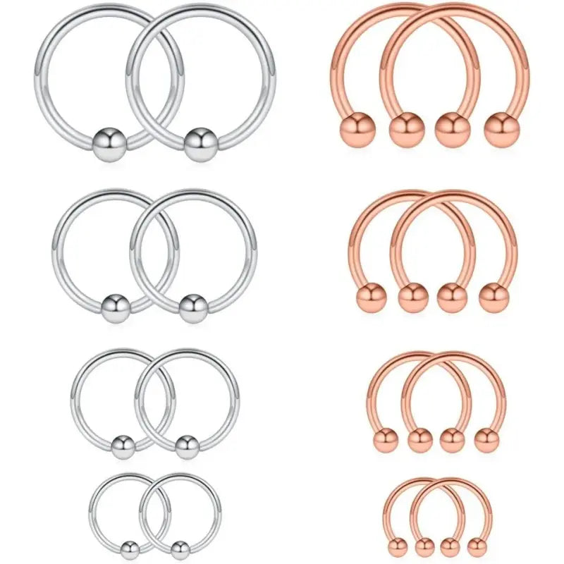 16PCS 14G Steel Piercing Rings – Septum, Lip, Tongue, Nipple