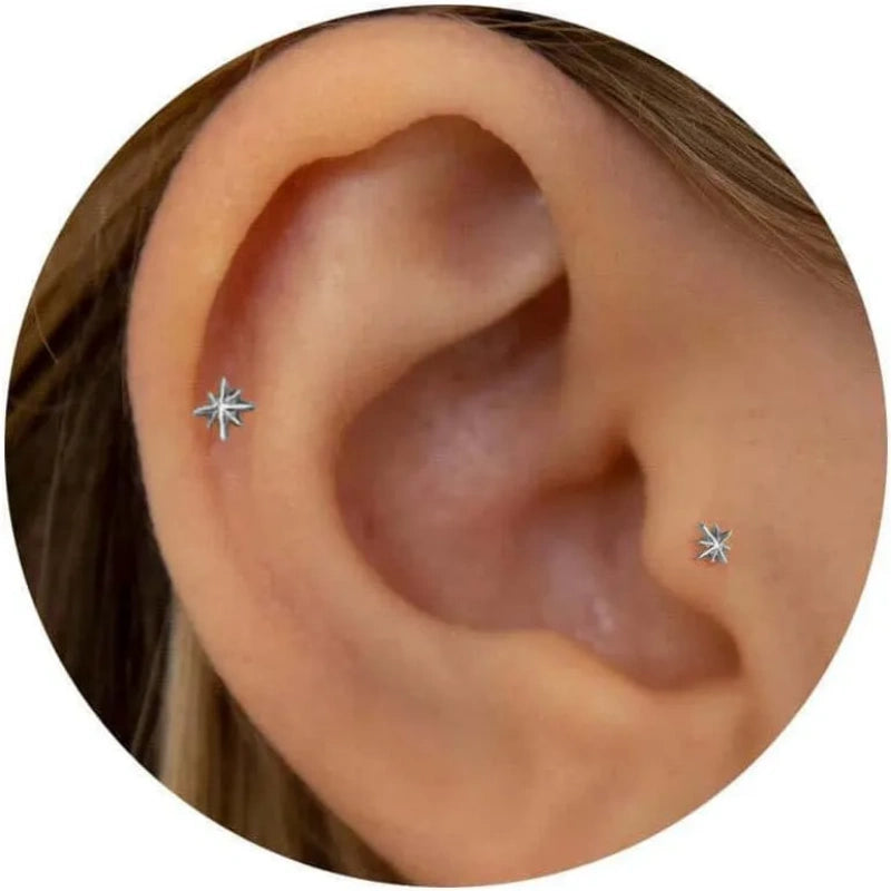 Polaris Titanium Flat Back Stud Earrings Set of 3