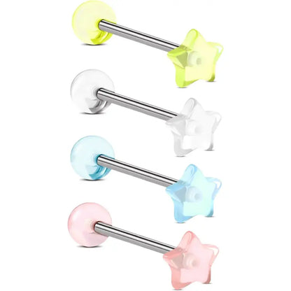 4Pcs Star Acrylic Tongue Rings – G23 Titanium 14G Jewelry