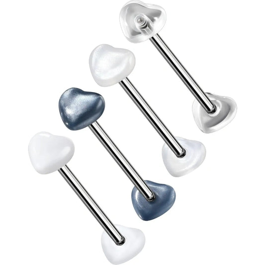 14G Titanium Tongue Ring with Acrylic Heart