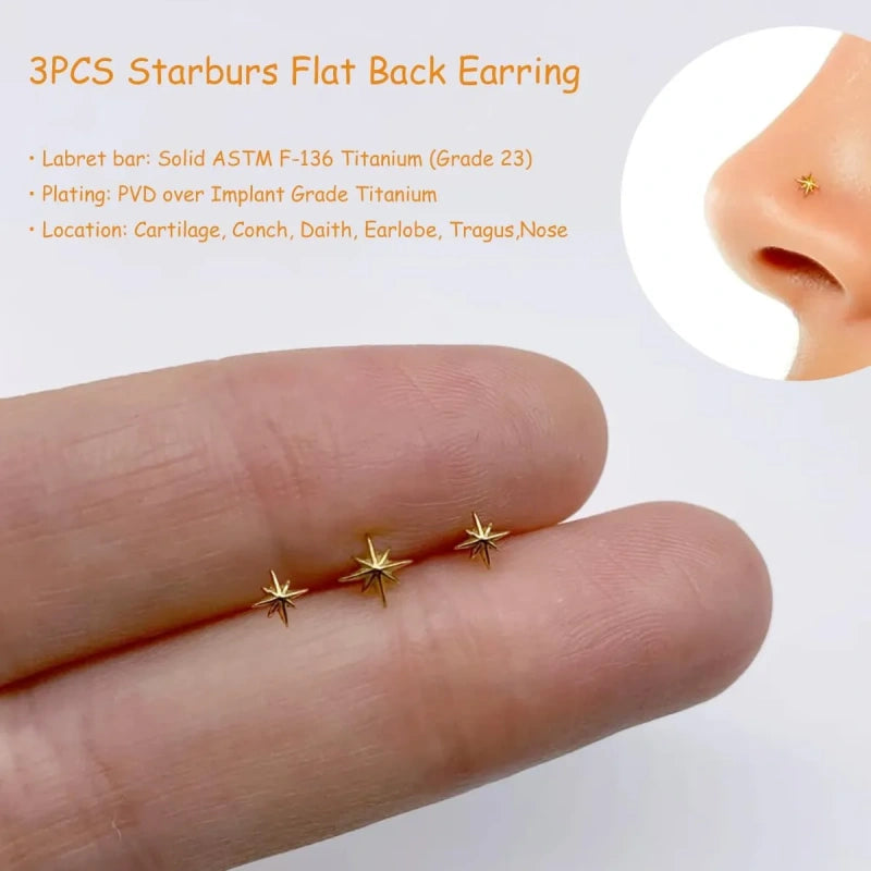 Polaris Titanium Flat Back Stud Earrings Set of 3