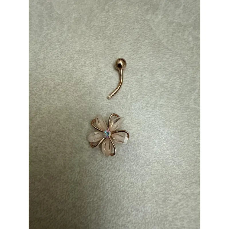 Cute Belly Button Ring - 14G CZ Crystal Flower Piercer