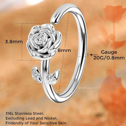 20G Stainless Steel Rose Flower Nose Ring