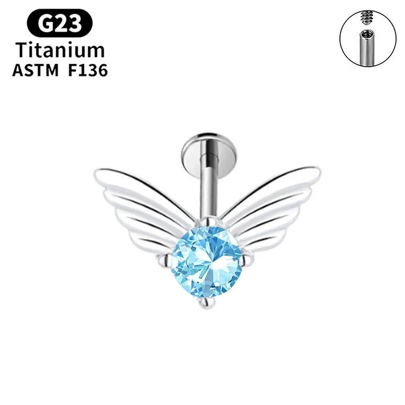 G23 Titanium Wing Stud with Zircon for Ear or Lip Piercing