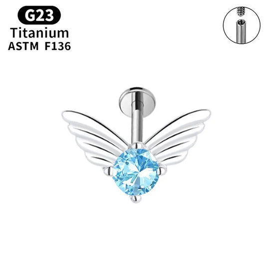 G23 Titanium Wing Stud with Zircon for Ear or Lip Piercing