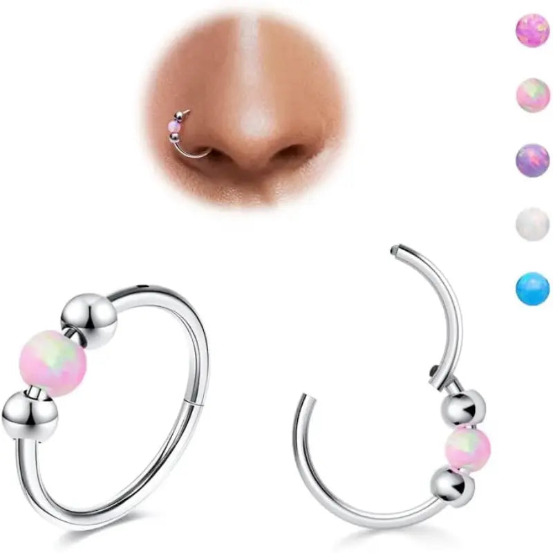 2pcs 18G Opal Nose Rings – G23 Titanium Piercing Jewelry Set