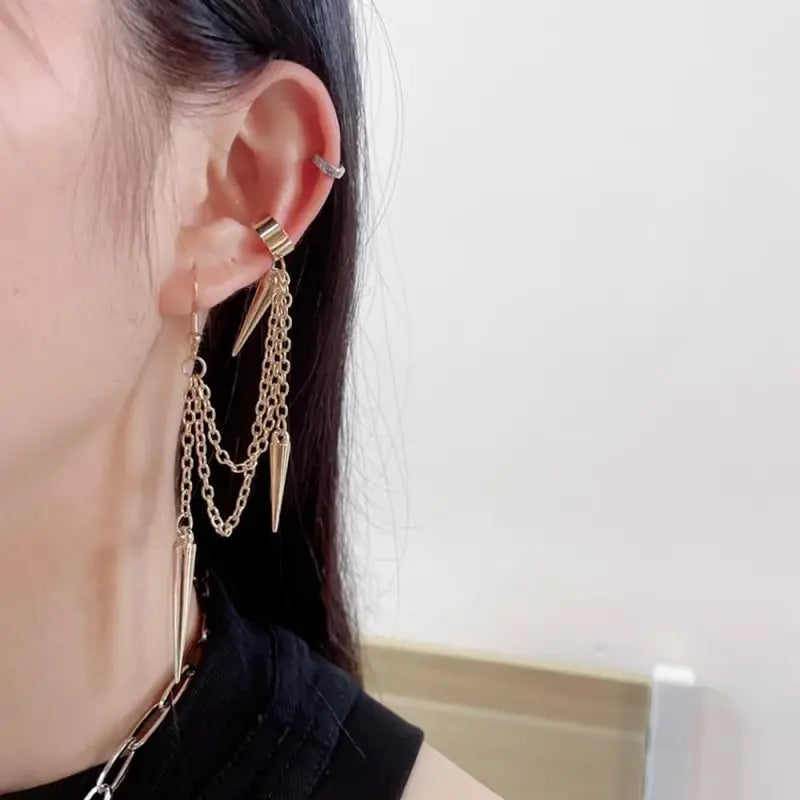 Asymmetric Punk Thread Dangle Earrings, Unisex, Pierced/Clip