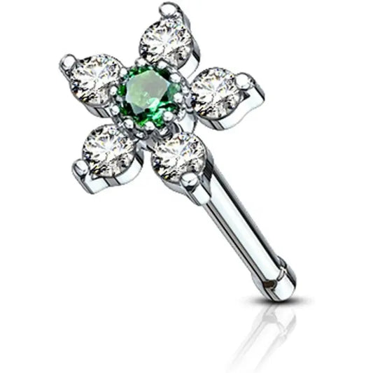 20G Surgical Steel Nose Stud with 6-CZ Floral Top