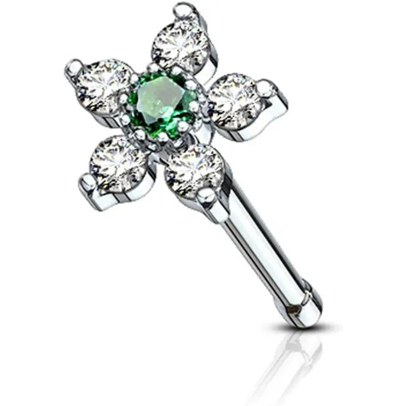 20G Surgical Steel Nose Stud with 6-CZ Floral Top