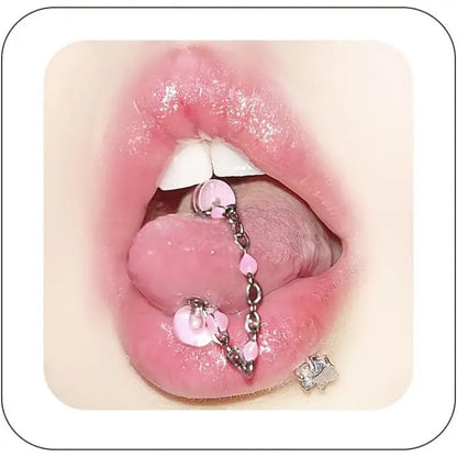 Women's Colorful 14G Gothic Chain Steel Tongue Ring