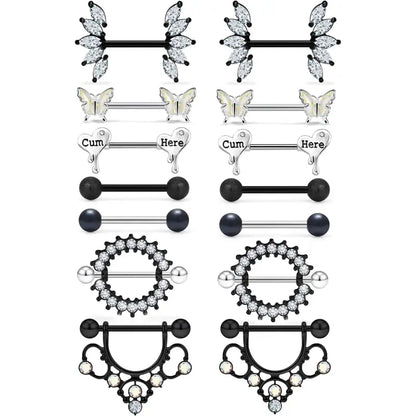 Butterfly Nipple Rings Set – 14G Steel Jewelry 7 Pairs