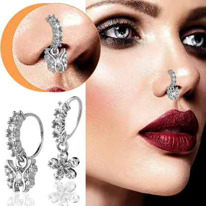 10 Pcs 20G CZ Dangle Nose Rings – L-Shaped Hoop Studs
