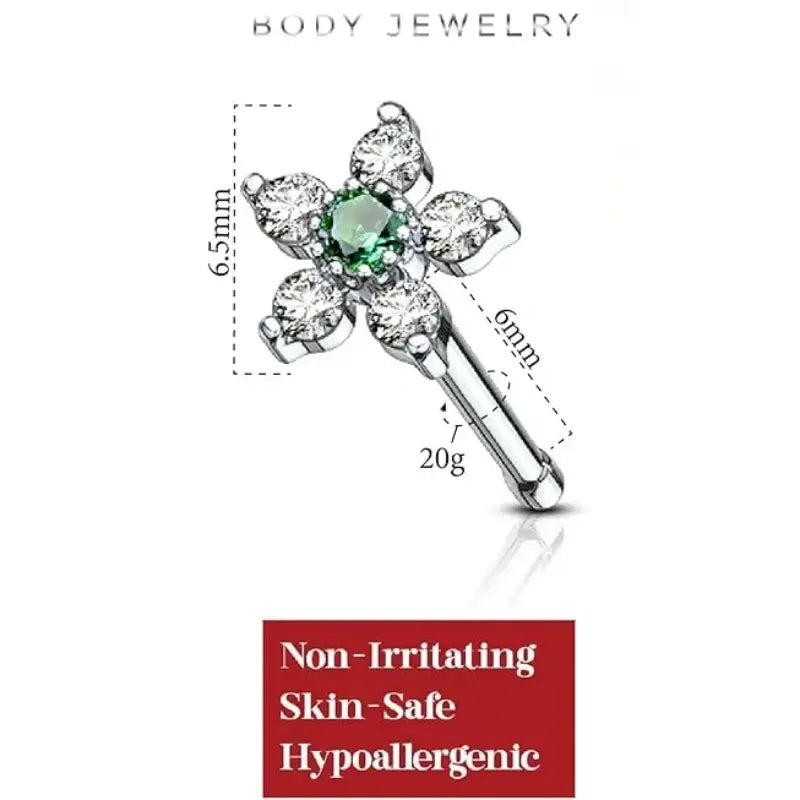 20G Surgical Steel Nose Stud with 6-CZ Floral Top