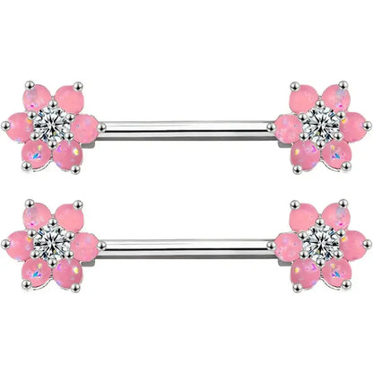 14G Opal Flower Nipple Barbell – Women’s Piercing Jewelry 