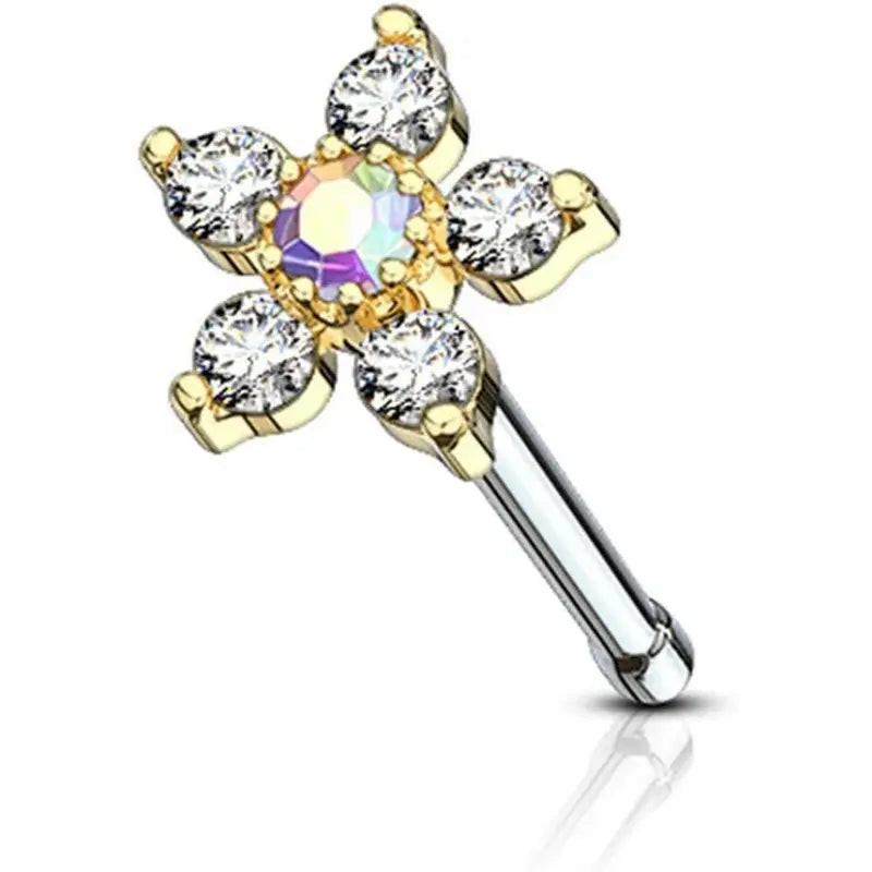 20G Surgical Steel Nose Stud with 6-CZ Floral Top