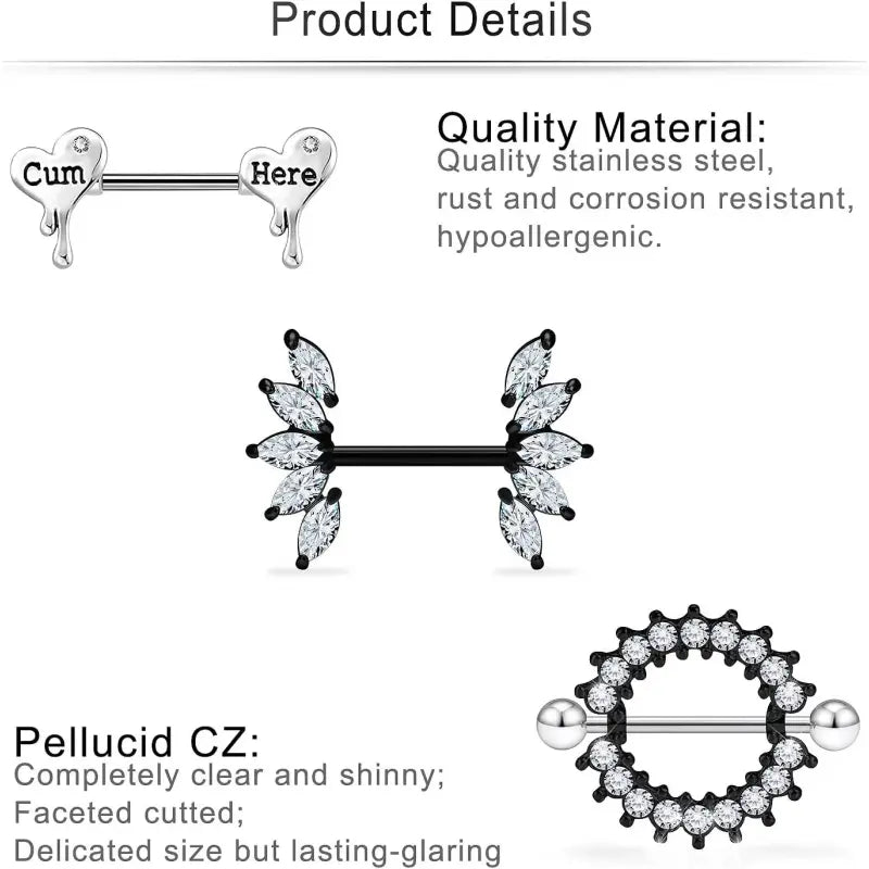 Butterfly Nipple Rings Set – 14G Steel Jewelry 7 Pairs
