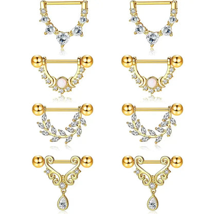 4 Ps Nipple Rings Set – Heart, Moon, Leaf & CZ Designs