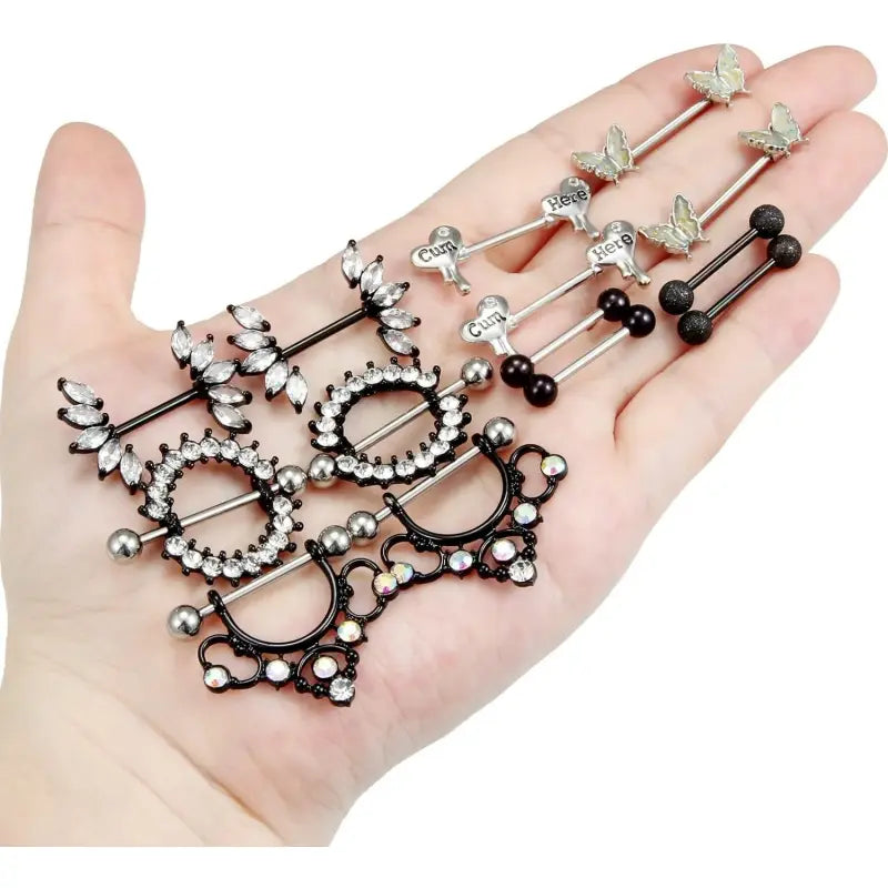 Butterfly Nipple Rings Set – 14G Steel Jewelry 7 Pairs
