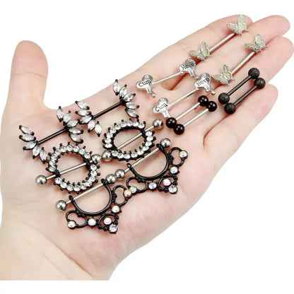 Butterfly Nipple Rings Set – 14G Steel Jewelry 7 Pairs