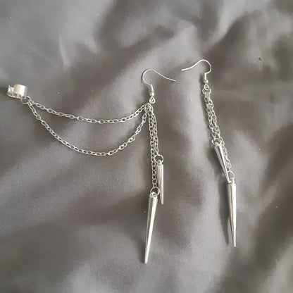 Asymmetric Punk Thread Dangle Earrings, Unisex, Pierced/Clip