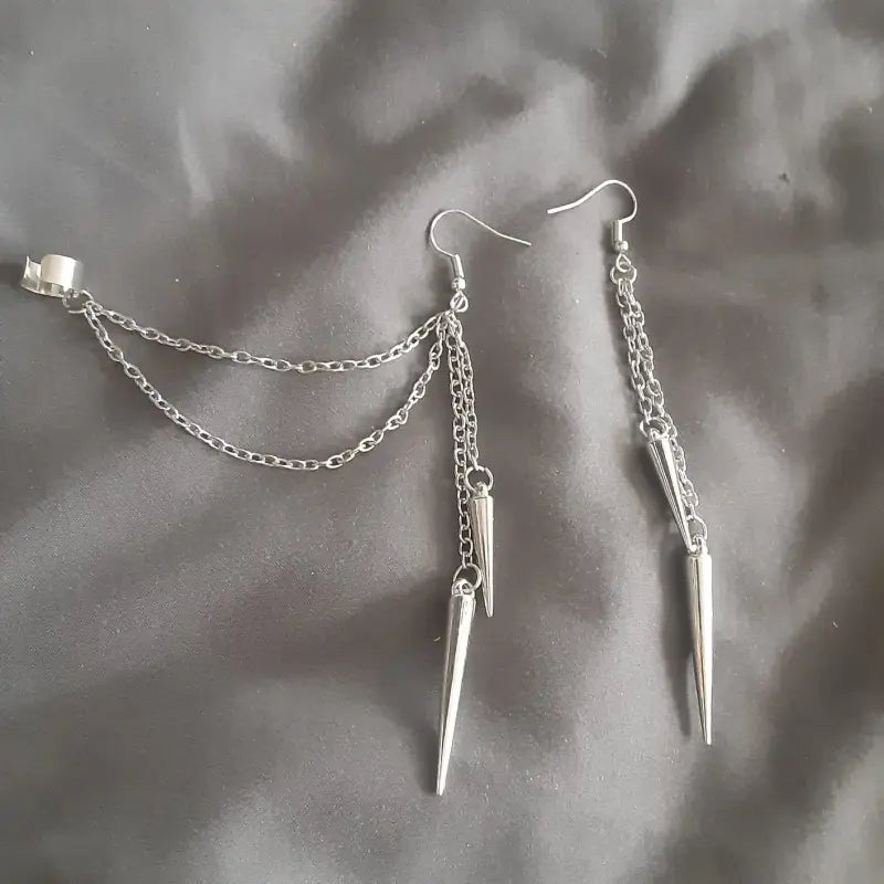 Asymmetric Punk Thread Dangle Earrings, Unisex, Pierced/Clip