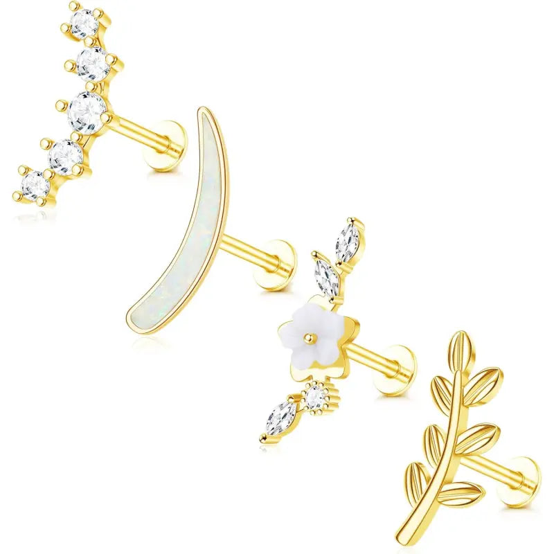 16G G23 Titanium Cartilage Studs – Opal & CZ Earrings