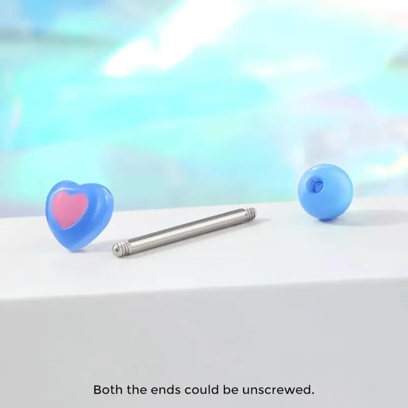 4Pcs 14G Heart Tongue Rings – Rainbow Acrylic Tops