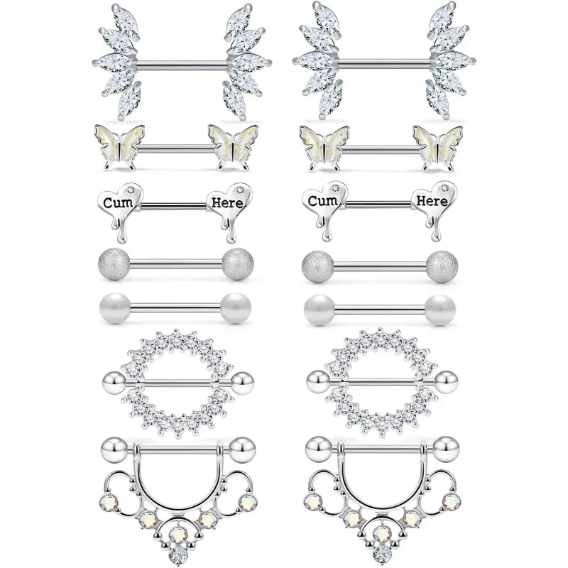 Butterfly Nipple Rings Set – 14G Steel Jewelry 7 Pairs