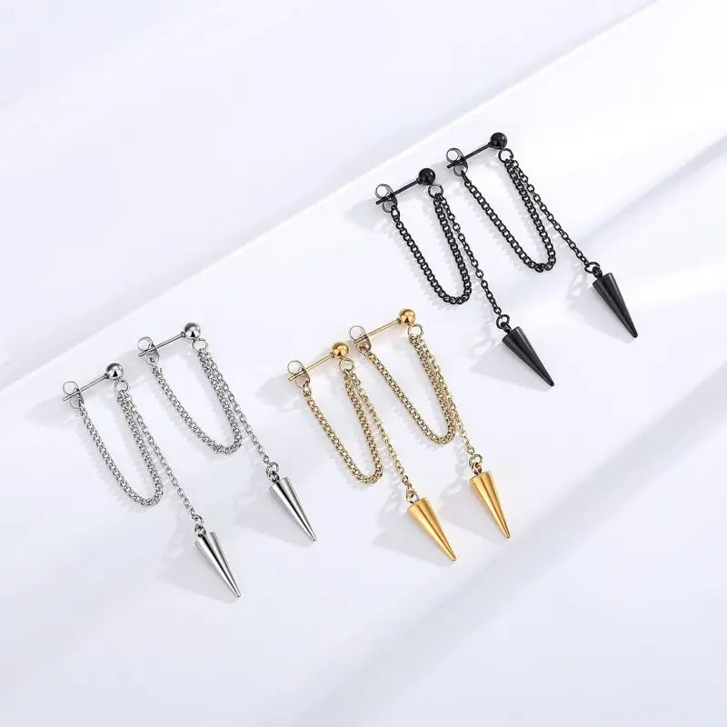 Women’s Black Tassel Dangle Earrings, Stainless Steel Gift