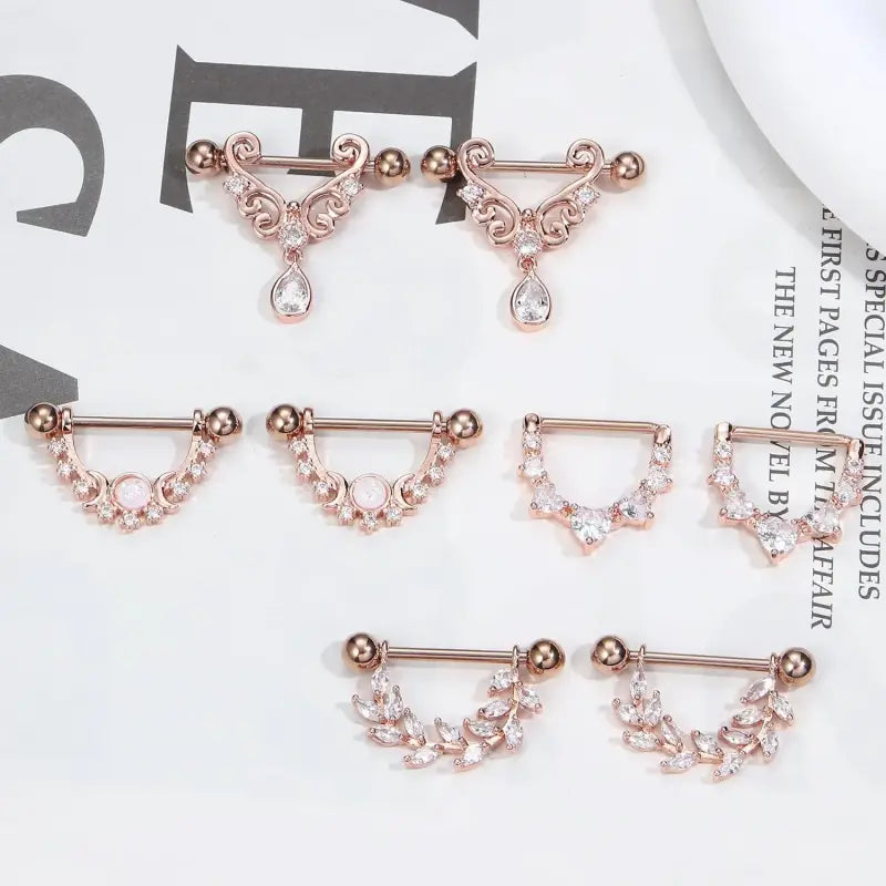 4 Ps Nipple Rings Set – Heart, Moon, Leaf & CZ Designs