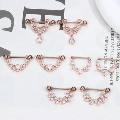 4 Ps Nipple Rings Set – Heart, Moon, Leaf & CZ Designs