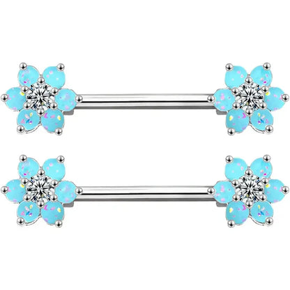 14G Opal Flower Nipple Barbell – Women’s Piercing Jewelry 