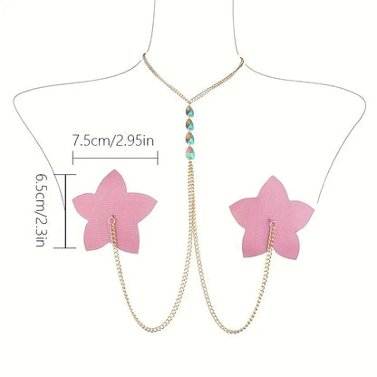 Unique Floral Leather Nipple Chain Breast Jewelry