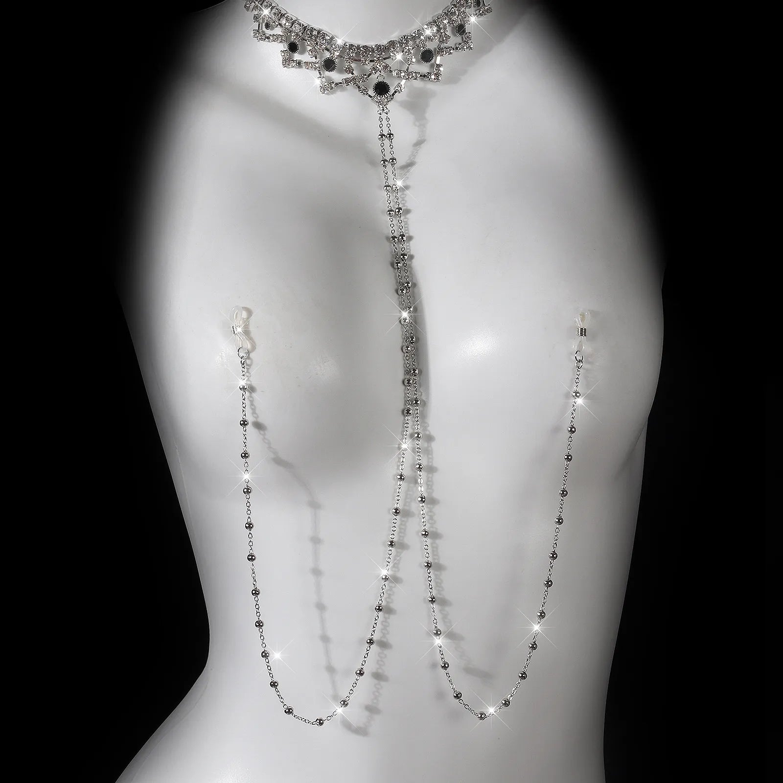 Luxury Rhinestone Nipple Chains with Metal Beads for Women