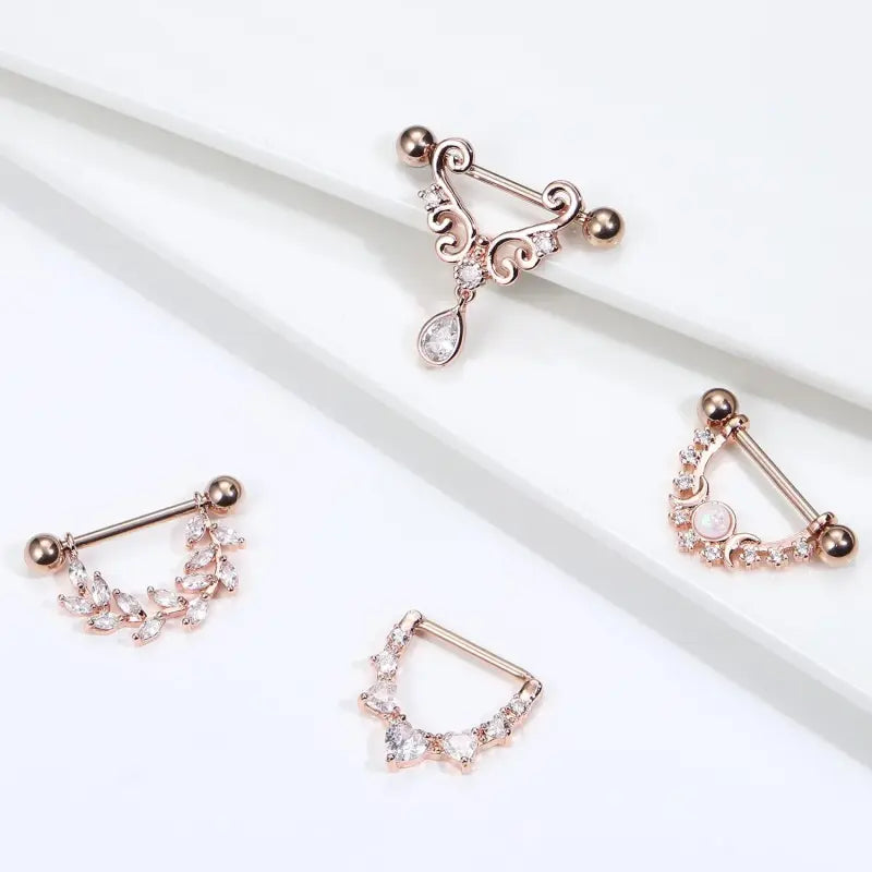 4 Ps Nipple Rings Set – Heart, Moon, Leaf & CZ Designs