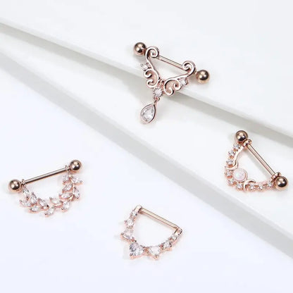 4 Ps Nipple Rings Set – Heart, Moon, Leaf & CZ Designs