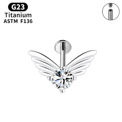 G23 Titanium Wing Stud with Zircon for Ear or Lip Piercing