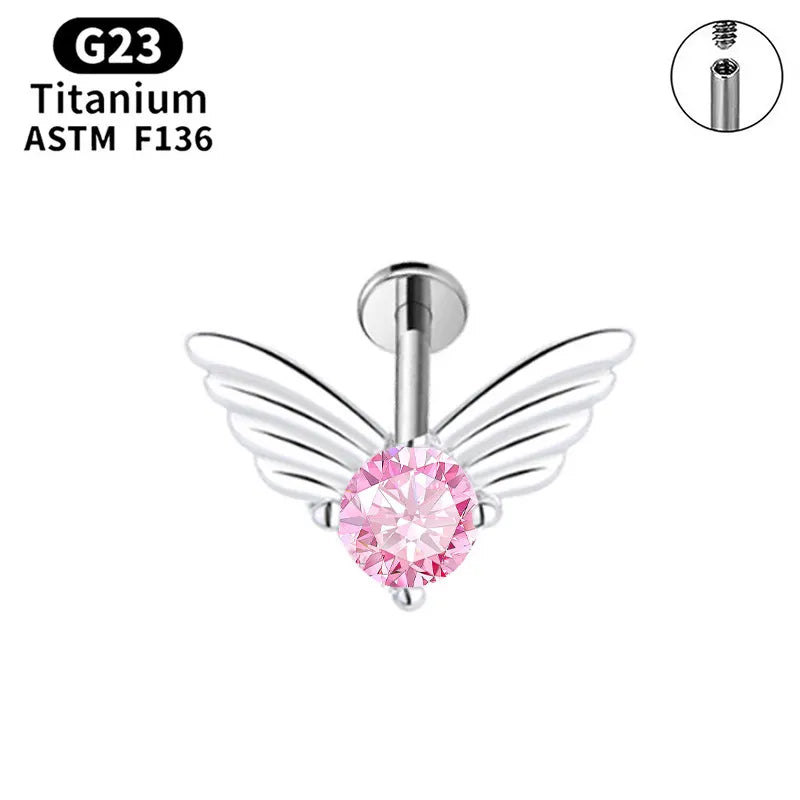 G23 Titanium Wing Stud with Zircon for Ear or Lip Piercing