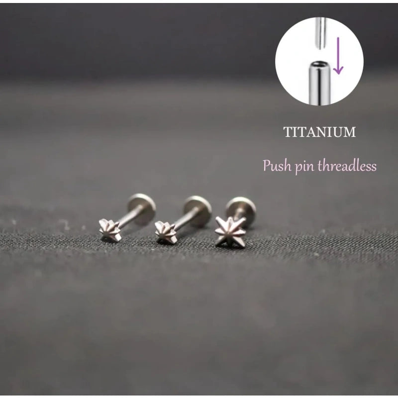 Polaris Titanium Flat Back Stud Earrings Set of 3