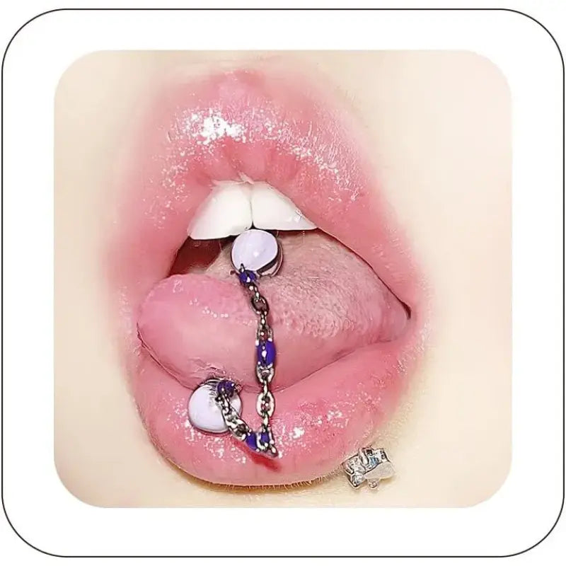 Women's Colorful 14G Gothic Chain Steel Tongue Ring